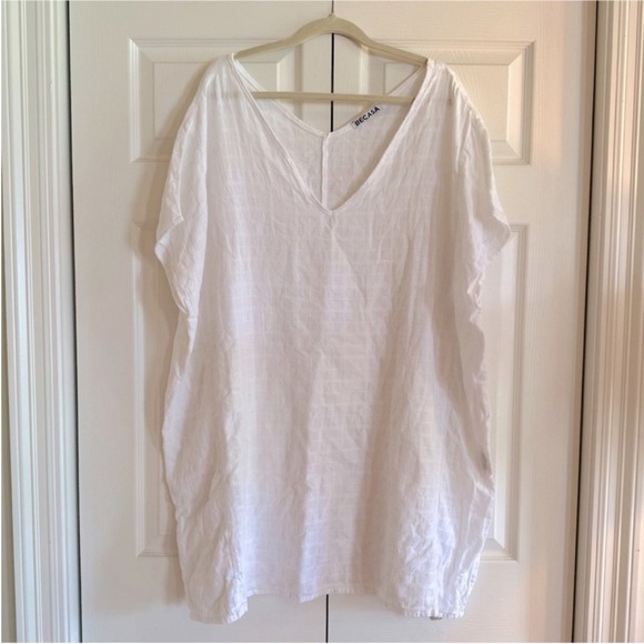 BECASA White Oversized 100% Linen Knee Length V Neck Dress Swim Cover Up Size XL - Picture 5 of 7